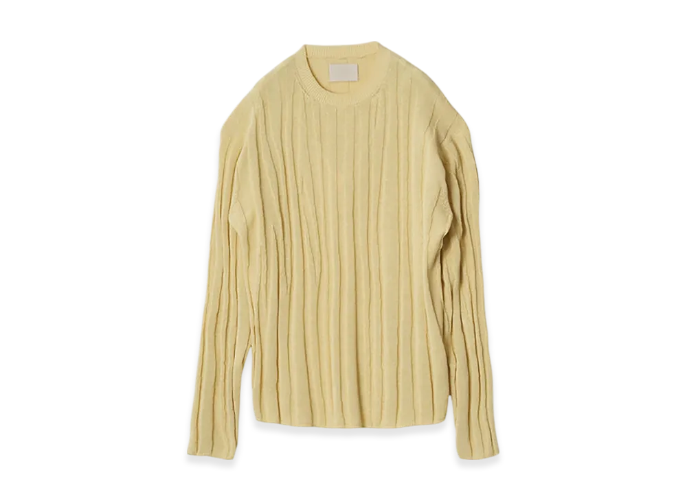 YOKE Linen Like Cotton Roundum Rib Crewneck Sweater "Yellow"