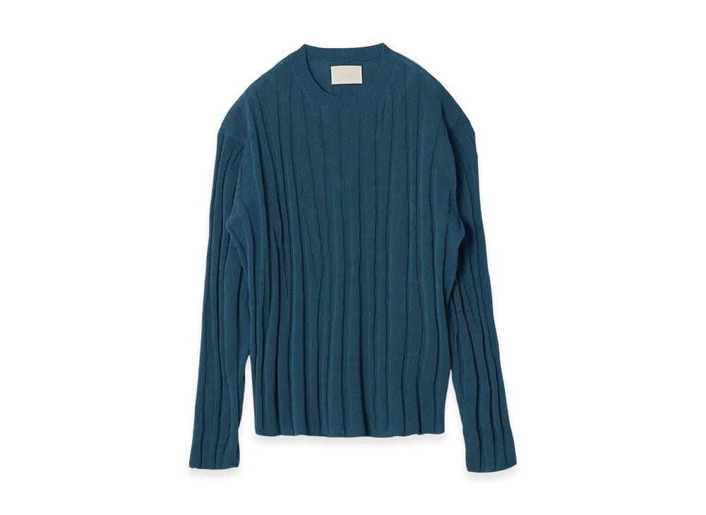 YOKE Linen Like Cotton Roundum Rib Crewneck Sweater "Peacock"