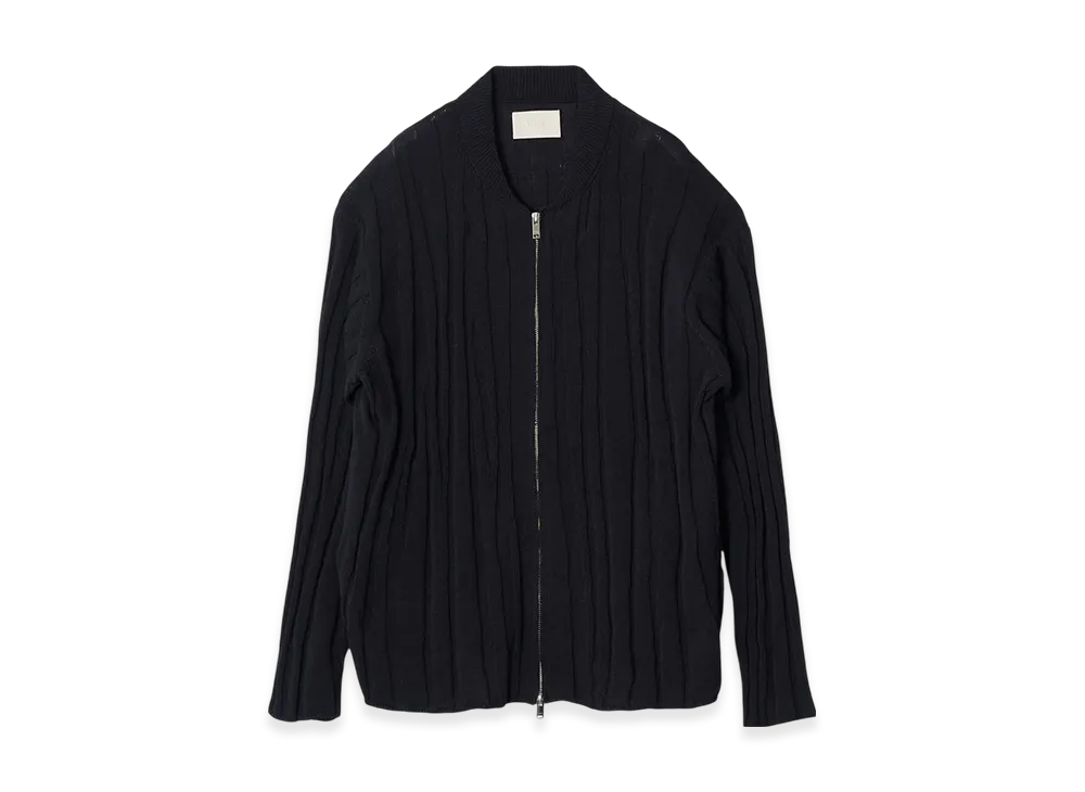 YOKE Linen Like Cotton Roundum Rib Zip Knit Blouson "Black"