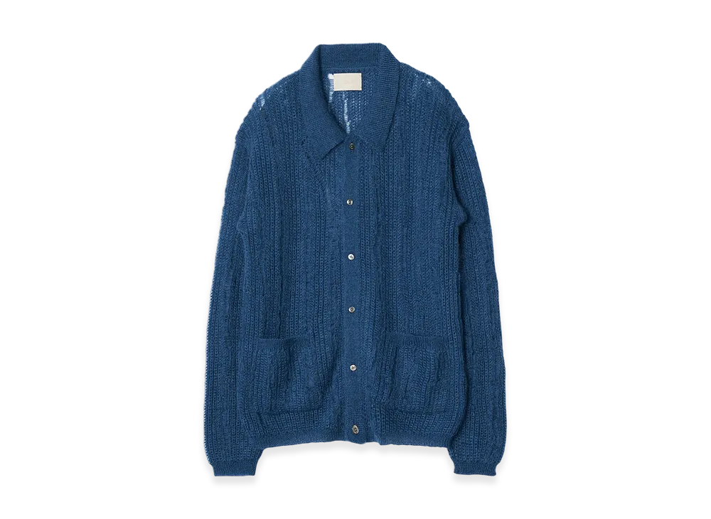 YOKE Silk Kid Mohair Wool Buttoned Cargigan "Peacock"