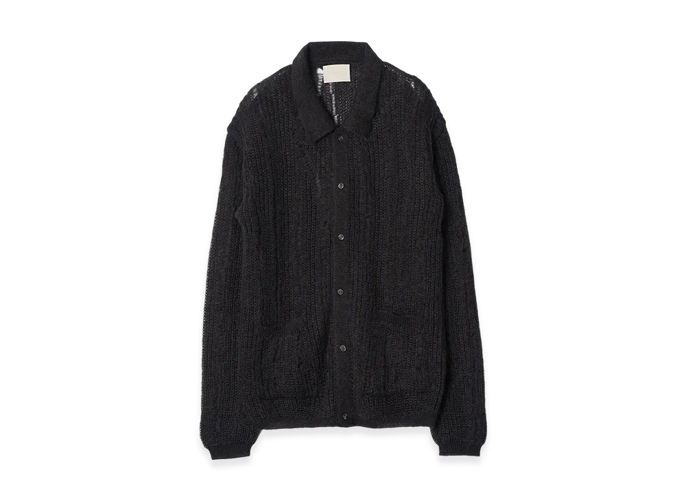 YOKE Silk Kid Mohair Wool Buttoned Cargigan "Carbon Black"