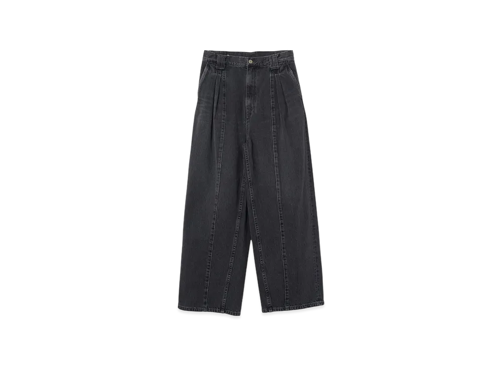 YOKE 12OZ Cotton Bleached Denim Wide-Leg Baggy Pants "Black"