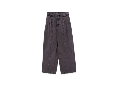 YOKE 12OZ Cotton Bleached & Over Dye Denim Wide-Leg Baggy Pants "Purple"