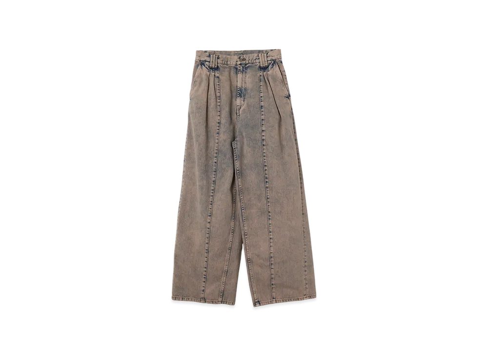 YOKE 12OZ Cotton Bleached & Over Dye Denim Wide-Leg Baggy Pants "Pink"