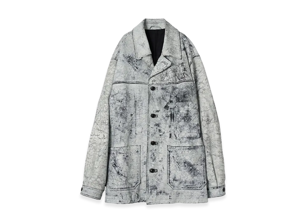 YOKE Cracked Goat Leather Car Coat "White"
