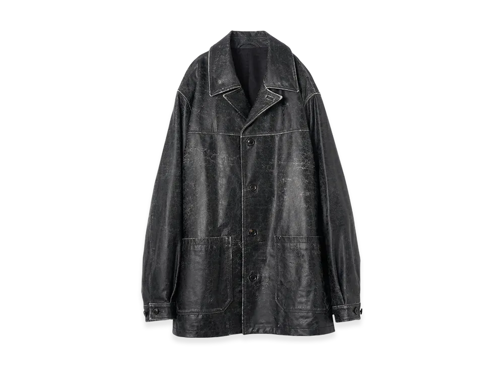 YOKE Cracked Goat Leather Car Coat "Black"