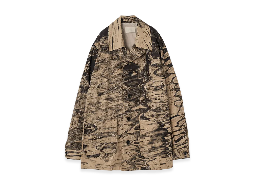 YOKE Photo Printed Finx Cotton Washer Gabadine Car Jacket "Beige"