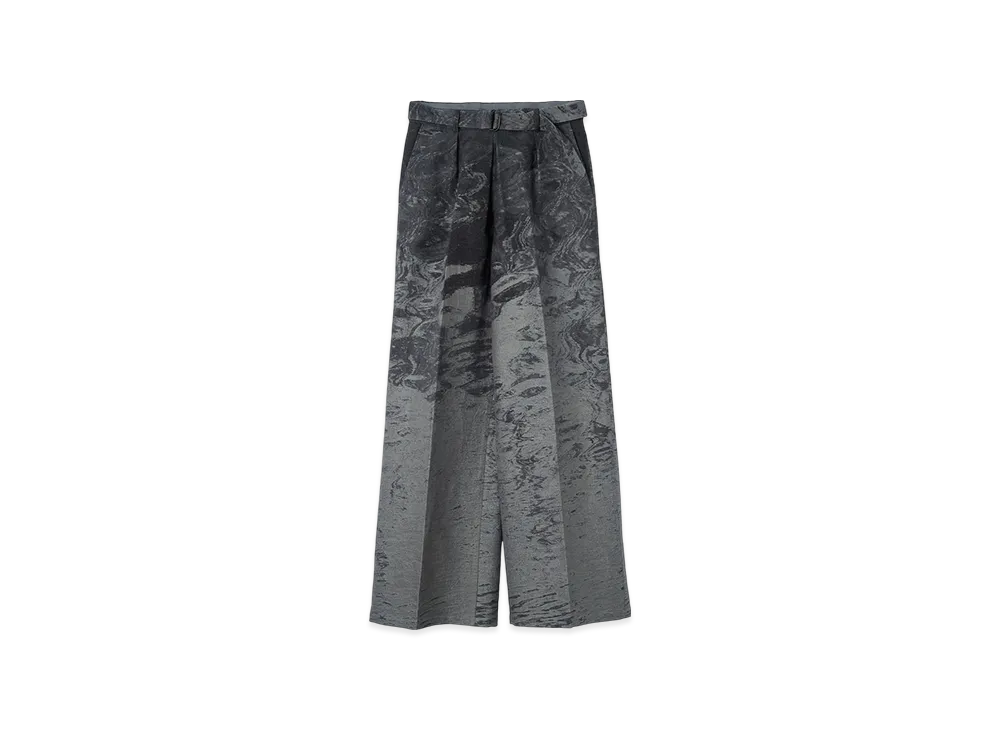 YOKE Cotton Linen Photo Jacquard Belted Wide-Leg Trousers "Gray"