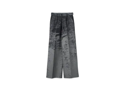 YOKE Cotton Linen Photo Jacquard Belted Wide-Leg Trousers "Gray"