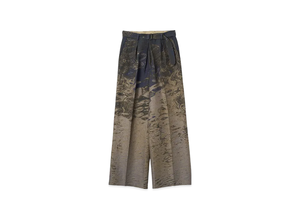 YOKE Cotton Linen Photo Jacquard Belted Wide-Leg Trousers "Beige"