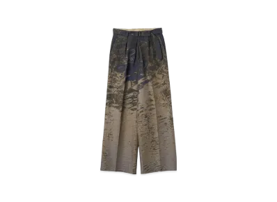 YOKE Cotton Linen Photo Jacquard Belted Wide-Leg Trousers "Beige"