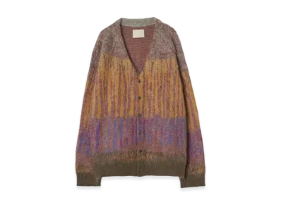 YOKE Kid Mohair Wool Brushed Tree Jaquard Cardigan "Orange"