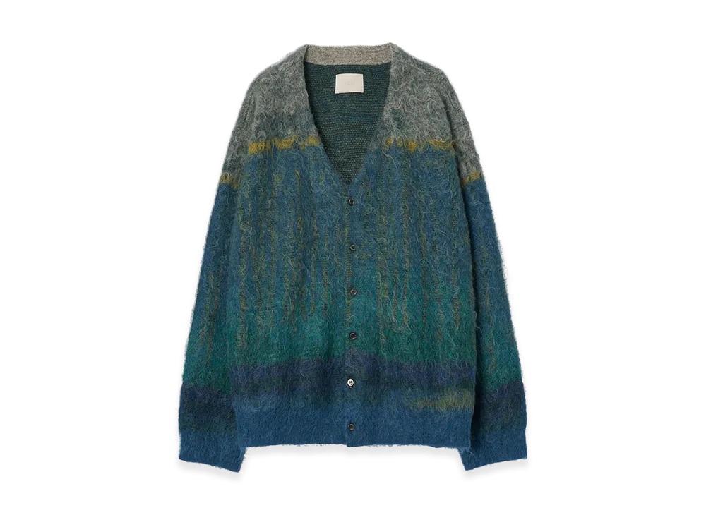 YOKE Kid Mohair Wool Brushed Tree Jaquard Cardigan "Green"