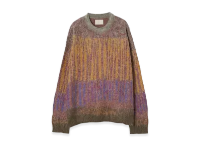 YOKE Kid Mohair Wool Brushed Tree Jaquard Sweater "Orange"