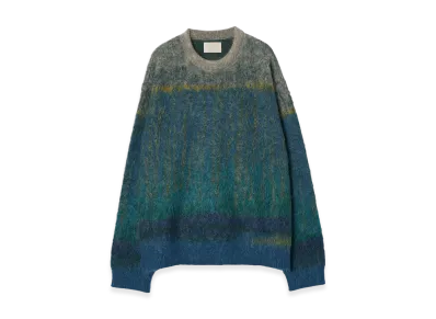 YOKE Kid Mohair Wool Brushed Tree Jaquard Sweater "Green"