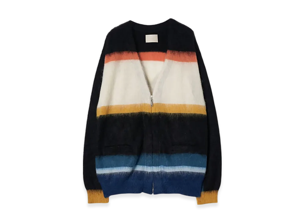 YOKE Kid Mohair Border V-Neck Zip Cardigan "Black"