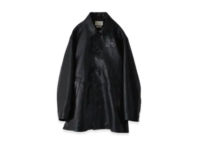 YOKE Cut-Off Sheep Leather Car Coat "Black"