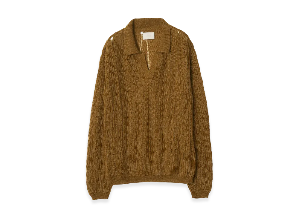 YOKE Silk Kid Mohair Wool Skipper Sweater "Mustard"