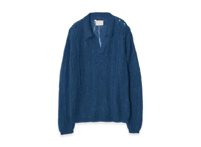 YOKE Silk Kid Mohair Wool Skipper Sweater "Blue"
