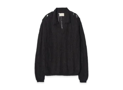 YOKE Silk Kid Mohair Wool Skipper Sweater "Black"