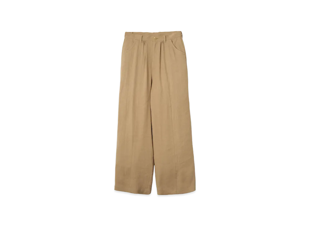 YOKE Linen Acetate Front Gather Wide Trousers "Beige"