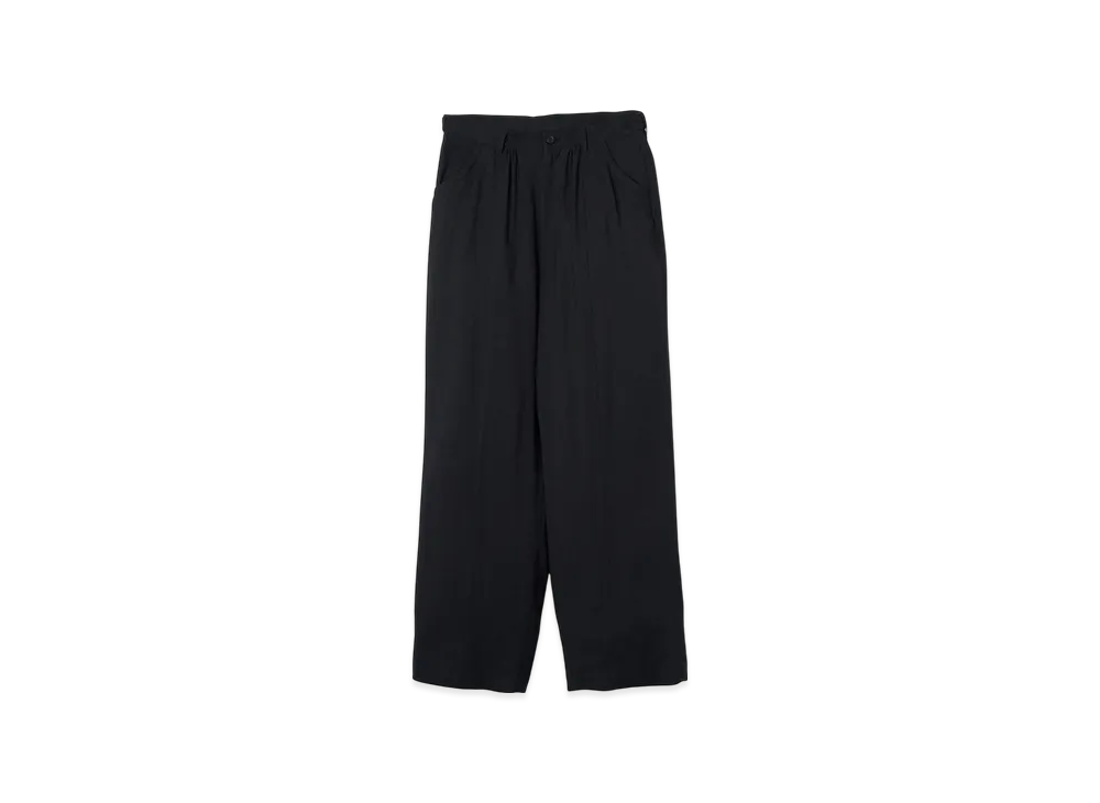 YOKE Linen Acetate Front Gather Wide Trousers "Black"