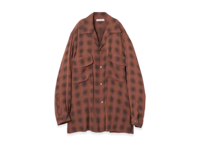YOKE Rayon Acetate Blurred Ombre Plaid Open Collar Shirt "Red"