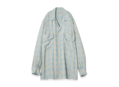 YOKE Rayon Acetate Blurred Ombre Plaid Open Collar Shirt "Light Green"