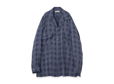 YOKE Rayon Acetate Blurred Ombre Plaid Open Collar Shirt "Blue"