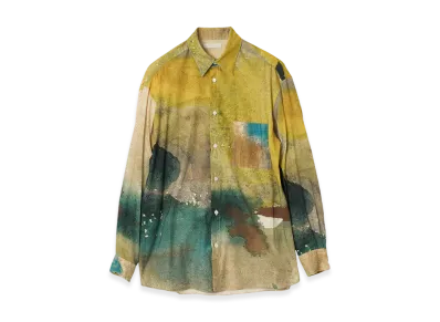 YOKE Landscape Printed Cotton Silk Rayon Twill Regular Collar Shirt "Yellow"