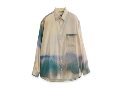 YOKE Landscape Printed Cotton Silk Rayon Twill Regular Collar Shirt "Beige"