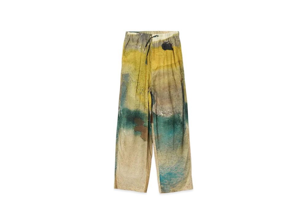YOKE Landscape Printed Cotton Silk Rayon Twill Easy Pants "Yellow"
