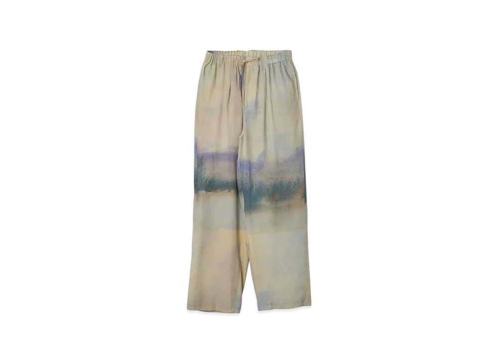 YOKE Landscape Printed Cotton Silk Rayon Twill Easy Pants "Beige"