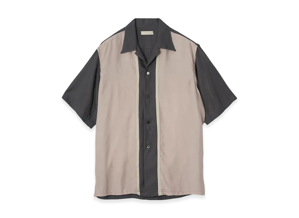 YOKE Cupro Polyester Washable Chambray Tiwll Colorblock Open Collar Shirt "Light Pink"