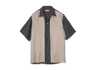 YOKE Cupro Polyester Washable Chambray Tiwll Colorblock Open Collar Shirt "Light Pink"