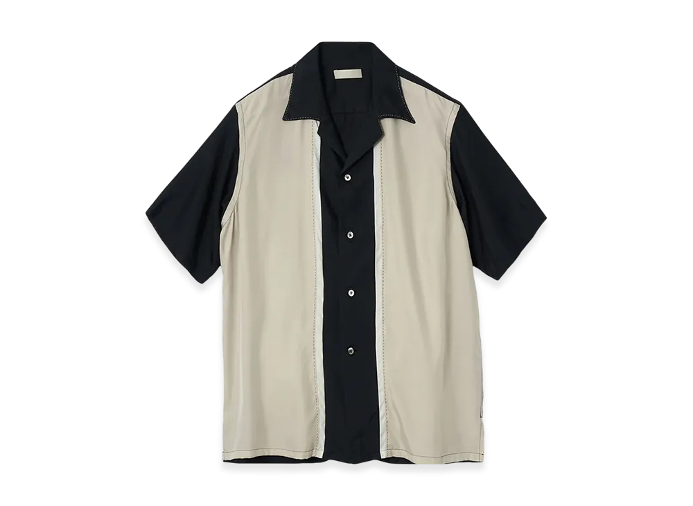 YOKE Cupro Polyester Washable Chambray Tiwll Colorblock Open Collar Shirt "Light Yellow"