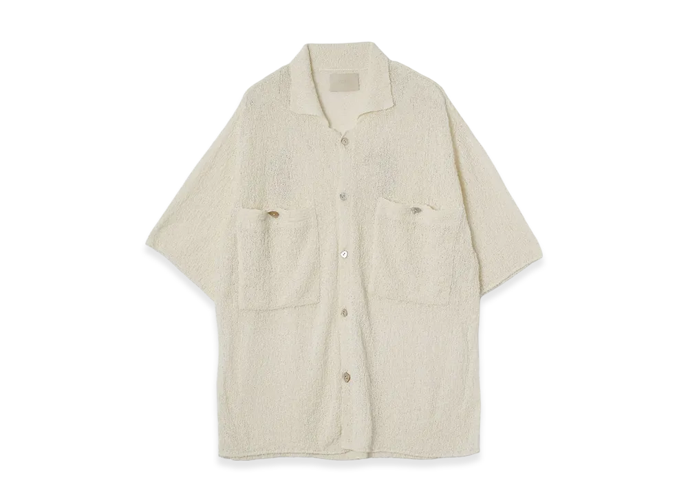YOKE Cotton Sheer Knit Open Collar Shirt "Ecru"