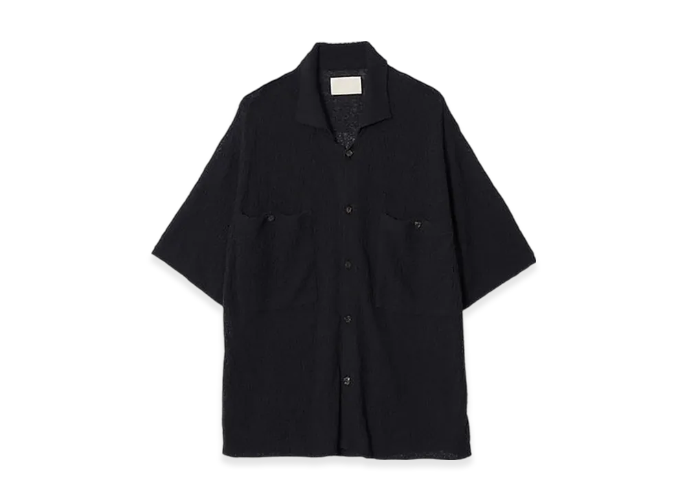 YOKE Cotton Sheer Knit Open Collar Shirt "Black"