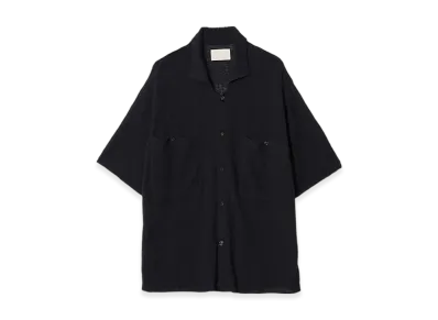 YOKE Cotton Sheer Knit Open Collar Shirt "Black"