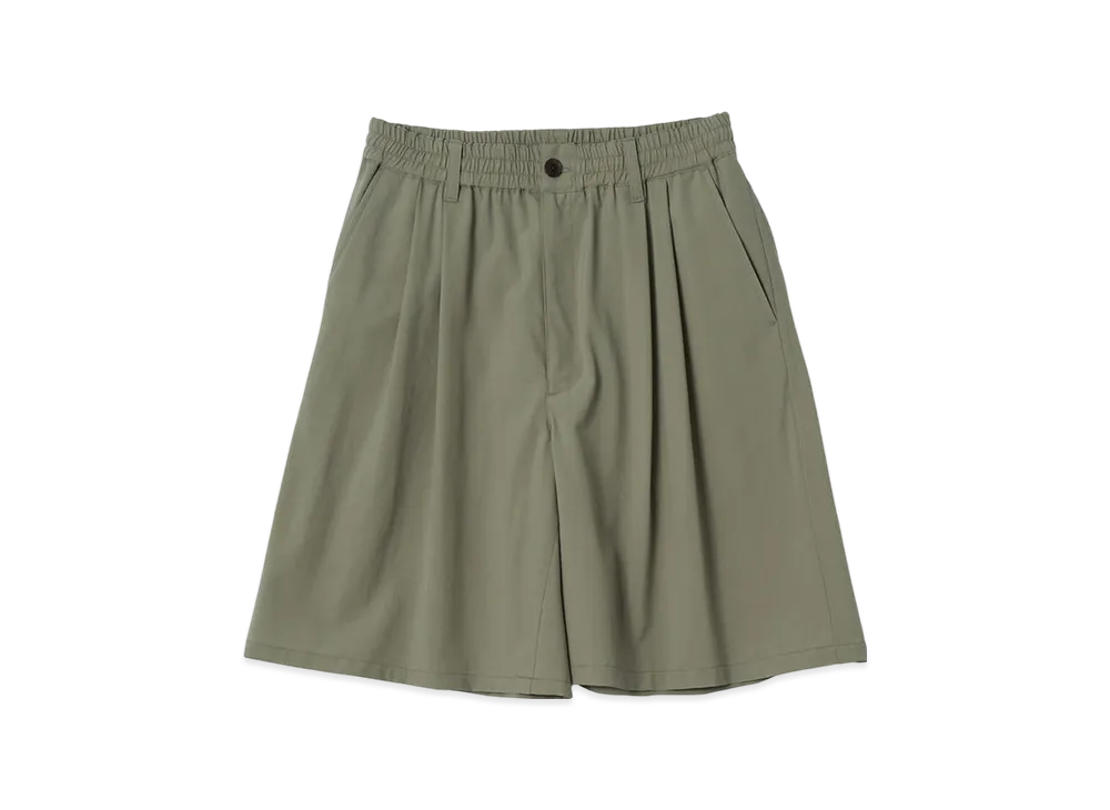 YOKE Super120'S Fine Wool Washer Tropical Wide-Leg Easy Shorts "Green"