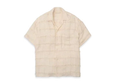 YOKE Fringe Check Tweed Open Collar Shirt "Ecru"