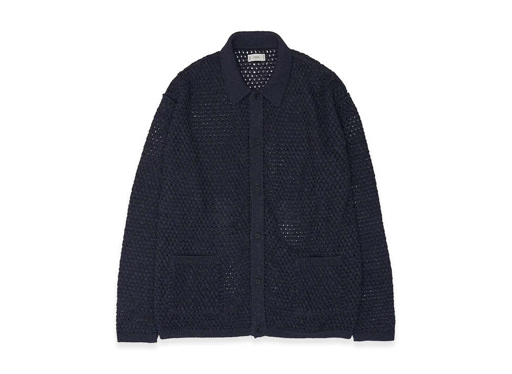 YOKE Cotton Mesh Knit Shirt Cardigan "Navy"