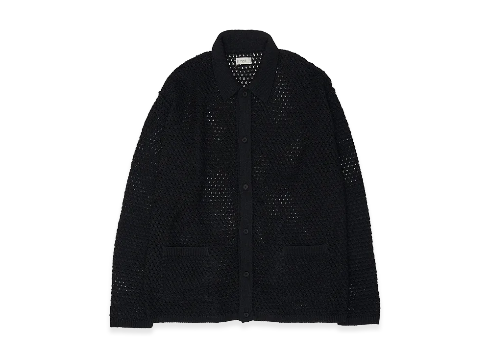 YOKE Cotton Mesh Knit Shirt Cardigan "Black"