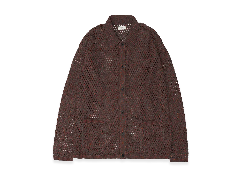 YOKE Cotton Mesh Knit Shirt Cardigan "Brown"