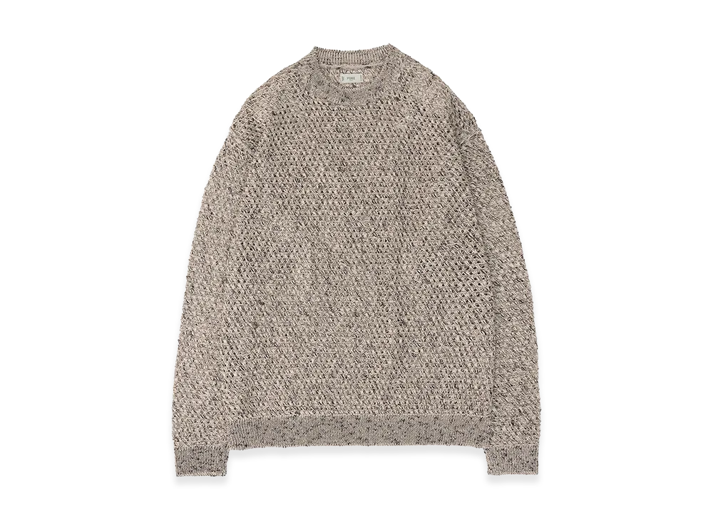 YOKE Cotton Mesh Knit Crewneck Sweater "White"