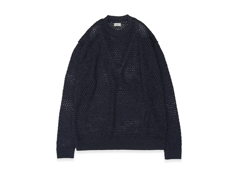 YOKE Cotton Mesh Knit Crewneck Sweater "Navy"