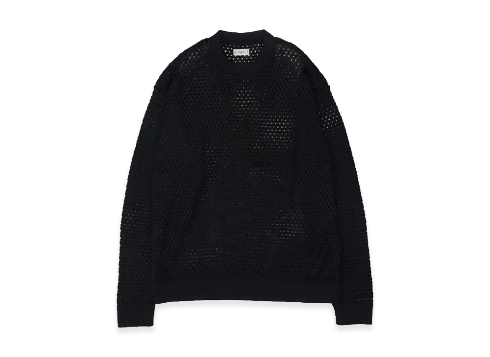 YOKE Cotton Mesh Knit Crewneck Sweater "Black"