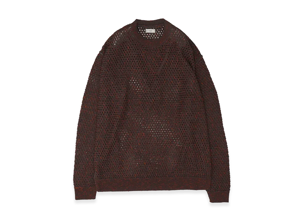 YOKE Cotton Mesh Knit Crewneck Sweater "Brown"