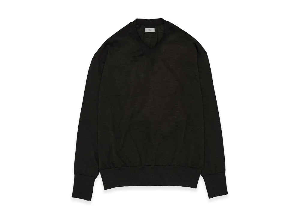 YOKE Ramie Wool V-neck Sweater "Black"