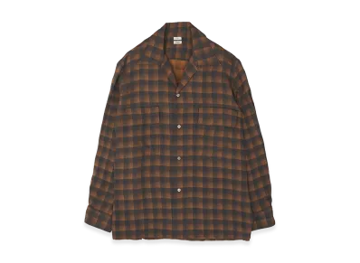 YOKE Rayon Acetate Jacqard Plaid Open Collar Shirt "Orange"